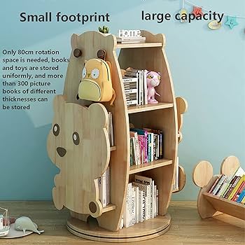 Amazon.co.jp: 無垢材回転子供用本棚、床置き360°回転本棚